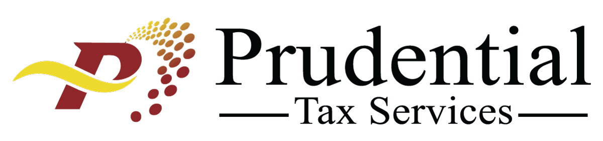 A green background with the words prudence tax service in black.
